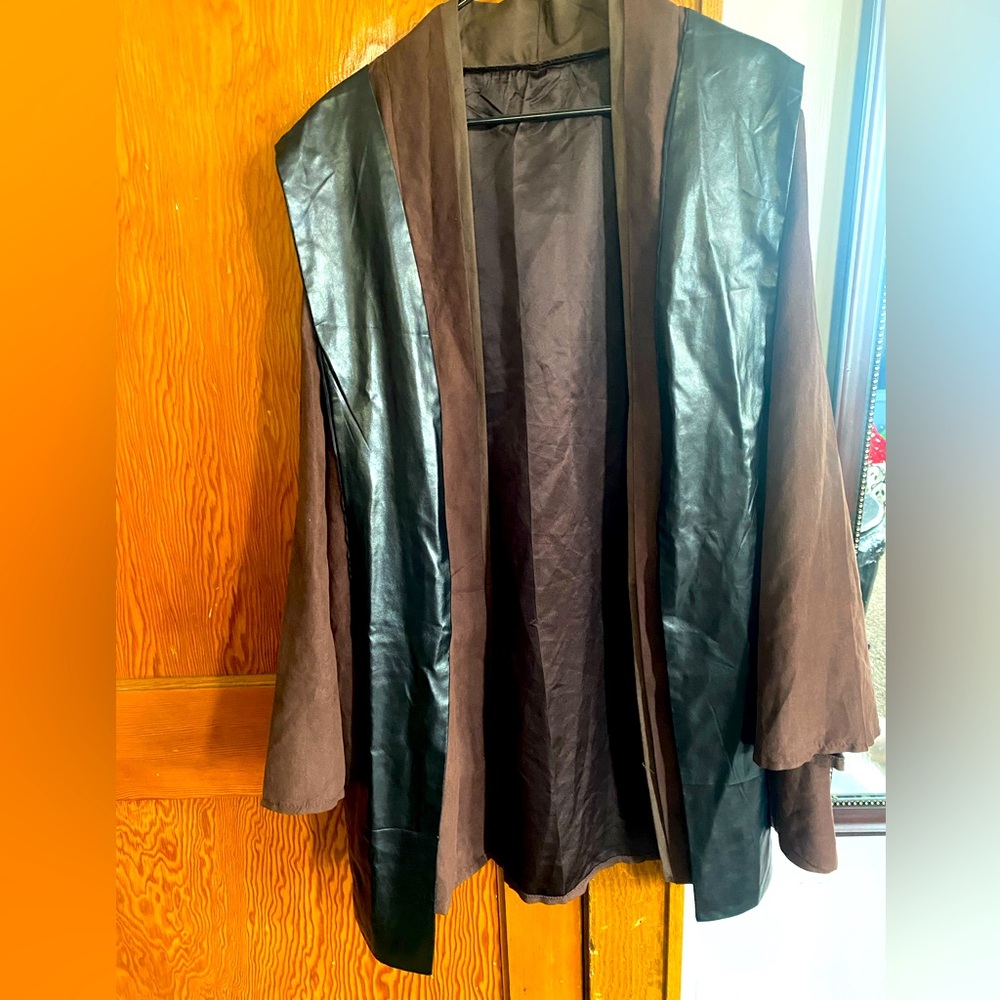 Brown faux suede costume blazer, with black faux shall attached..